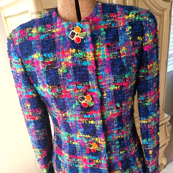 FABULOUS VTG "ANNE KLEIN" MUTI COLOR WOOL & MOHAIR JACKET W/ FRUIT SALAD… - Picture 15 of 15